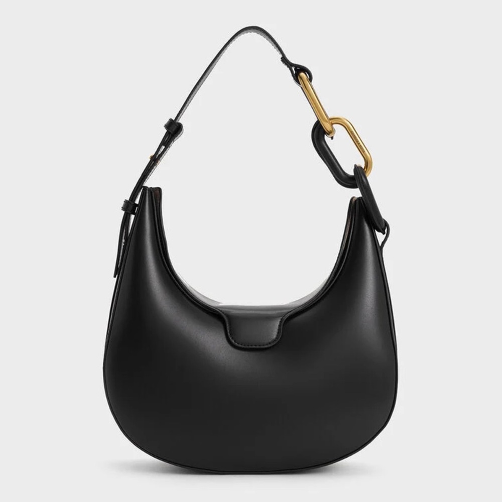 Charles & Keith Black Hobo Bag with Gold Accent